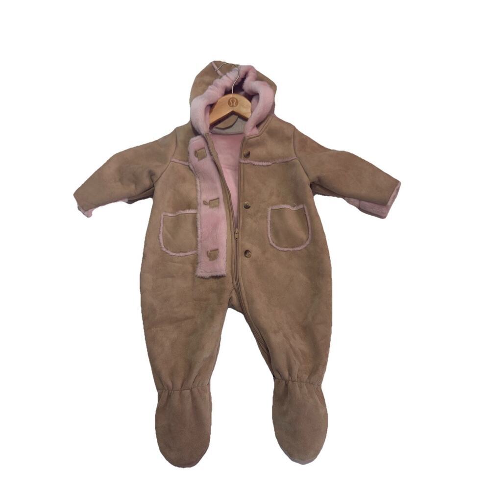 Baby Luxuries Tan Sherpa Snow Suit Bunting 12 Months Super Soft One Piece